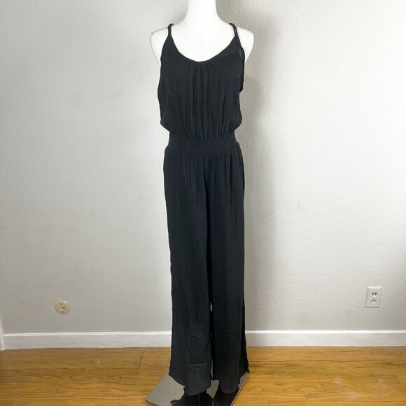 prAna Fernie Wide Leg Jumpsuit Swim‎ Cover Up Black Modal Gauze Size Medium NWT - Picture 1 of 13